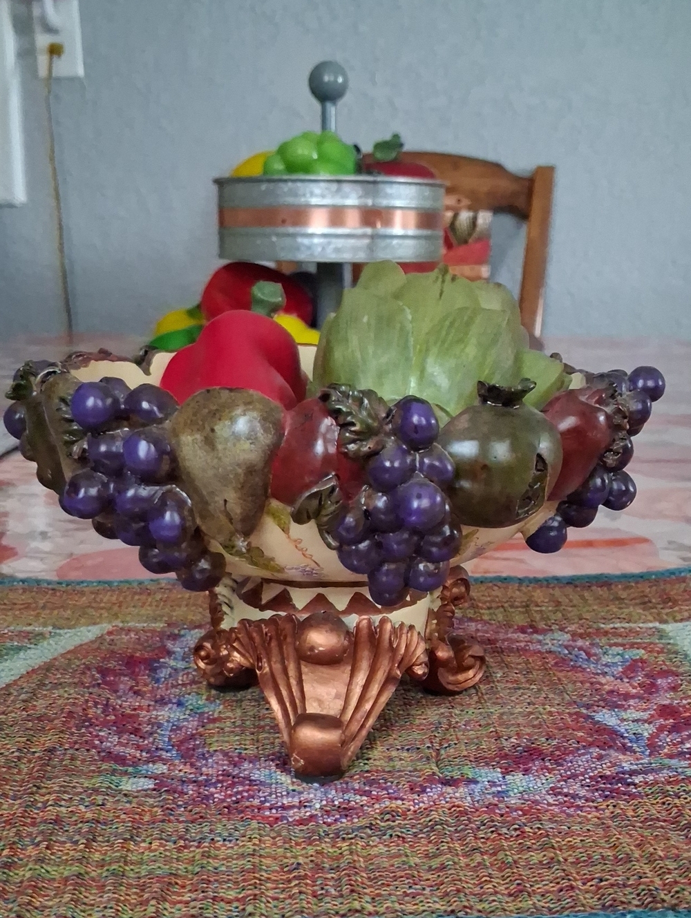 Decorative Fruit Bowl Centerpiece in Purple and Green